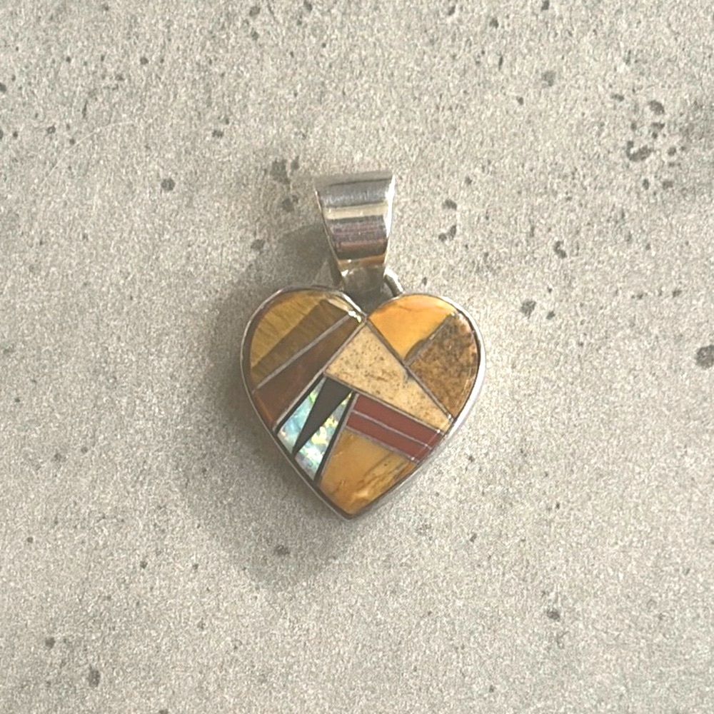 Calvin Begay Navajo Inlay Sterling Silver Heart Pendant